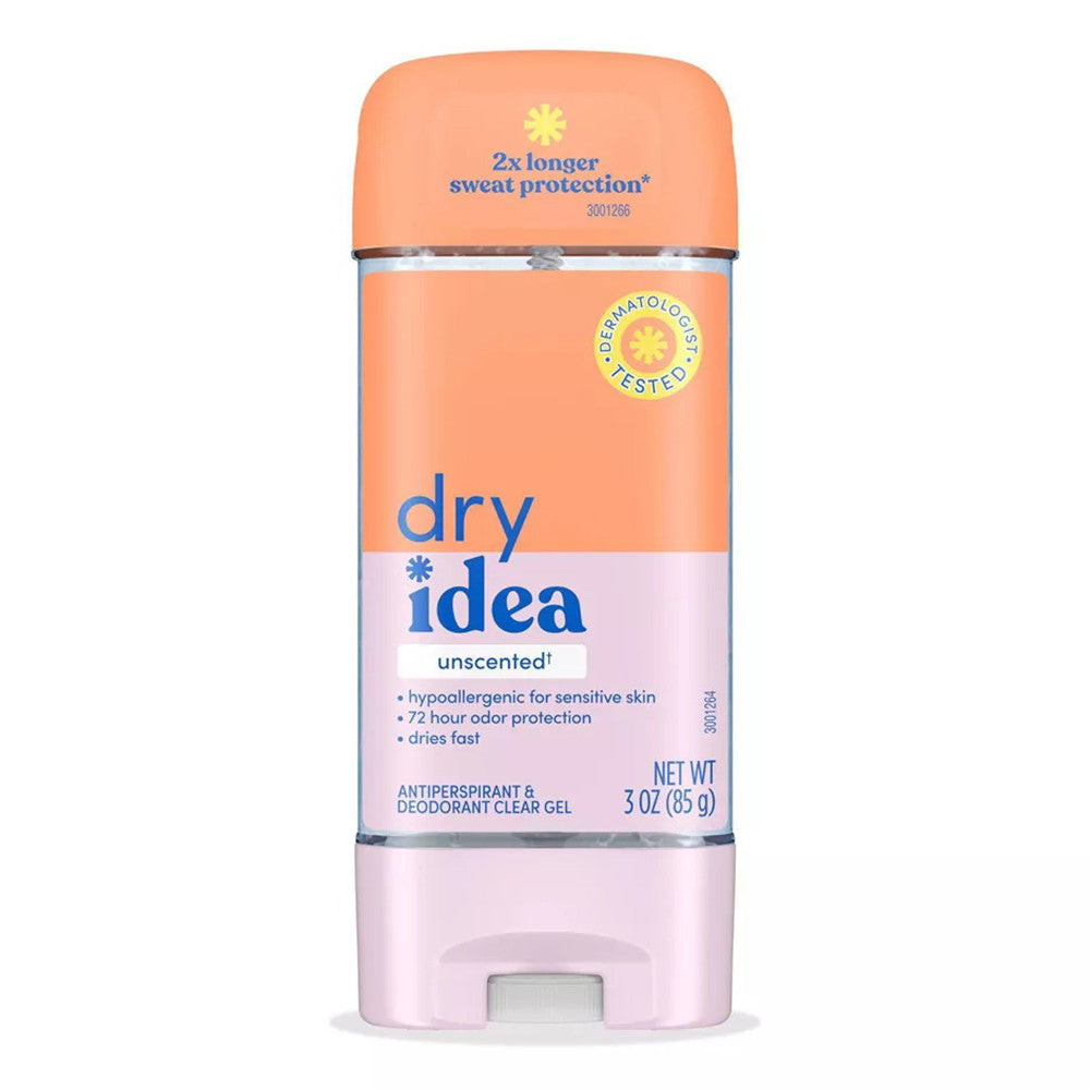 Dry Idea Gel Deodorant & Antiperspirant Clear Gel For Sensitive Skin, Unscented, 3 Oz